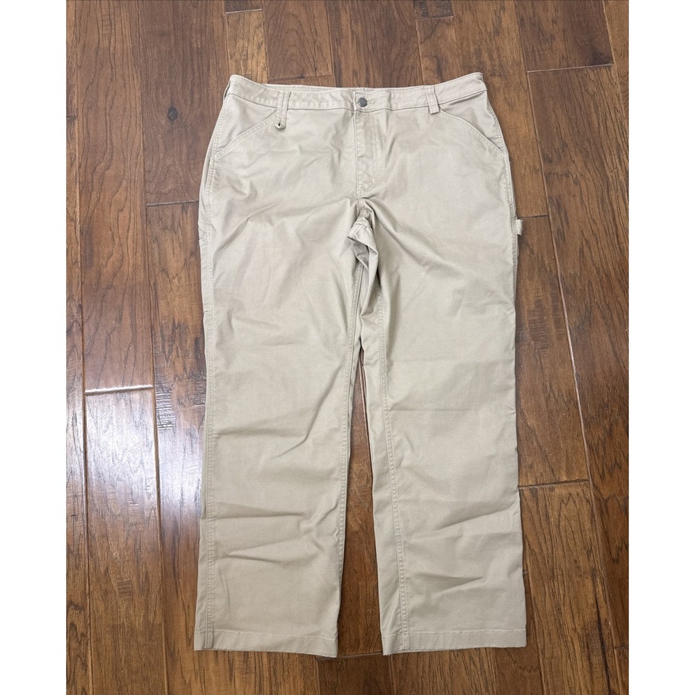 Duluth Trading Co 40 Grit Pants Carpenter Canvas Workwear Tan Women's 18 Regular